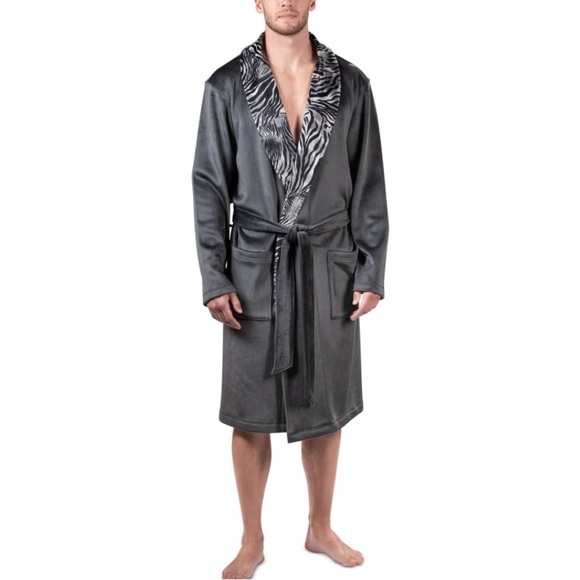 Natori Men's Kasem Tiger-Print Shawl-Collar Velour Robe - Picture 1 of 6